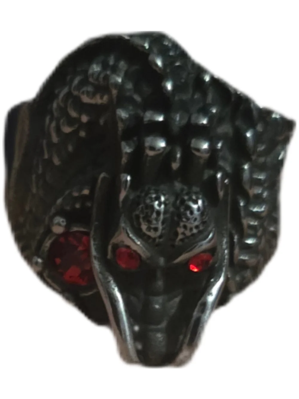 Ed Hardy Black Stainless Steel Dragon Ring with Red Stones
